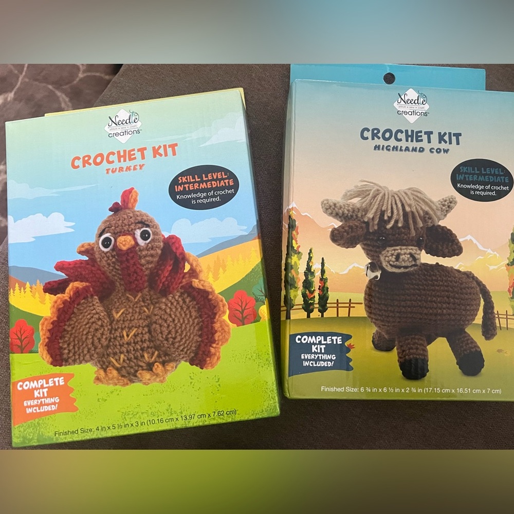 2 Needle Creations Crochet Kit - Turkey & Highland Cow